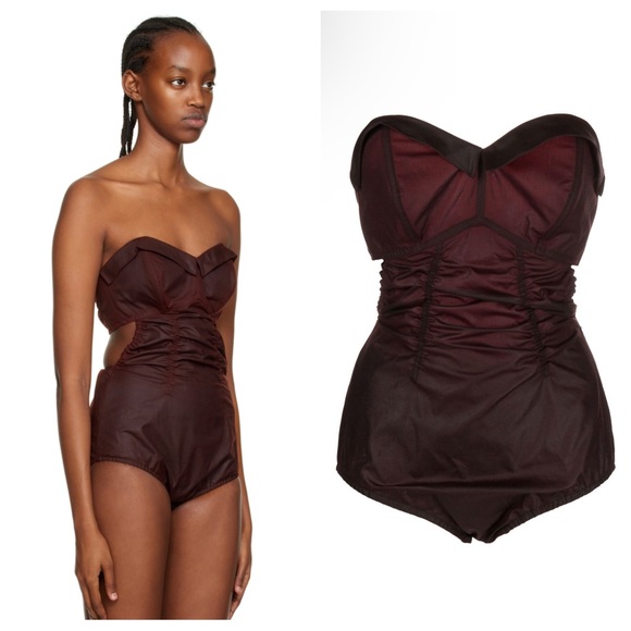 Maison Martin Margiela Tops - Maison Margiela Burgundy Waxed One Piece Strapless Bodysuit